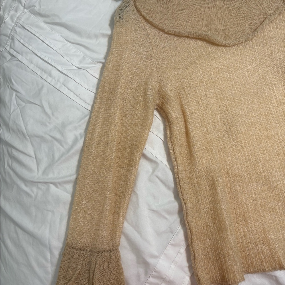 Zara Tan Cowl Neck Sweater Ribbed Knit Flared Cuffs